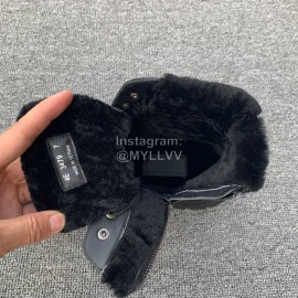 Prada Winter Leather Wool High Top Boots For Men Black