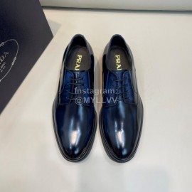 Prada Cowhide Lace Up Casual Business Shoes For Men Blue