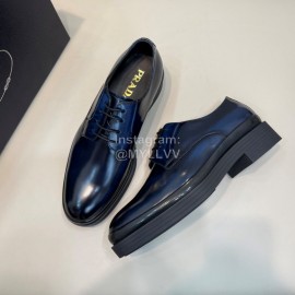 Prada Cowhide Lace Up Casual Business Shoes For Men Blue