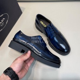 Prada Cowhide Lace Up Casual Business Shoes For Men Blue