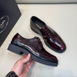 Prada Cowhide Lace Up Casual Business Shoes For Men Reddish Brown
