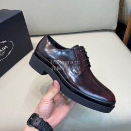 Prada Cowhide Lace Up Casual Business Shoes For Men Reddish Brown