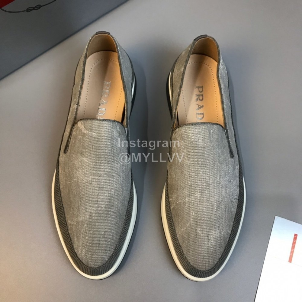 Prada Cowhide Casual Loafers For Men Gray