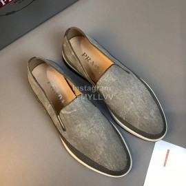 Prada Cowhide Casual Loafers For Men Gray