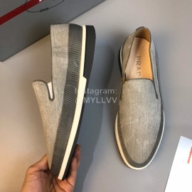 Prada Cowhide Casual Loafers For Men Gray