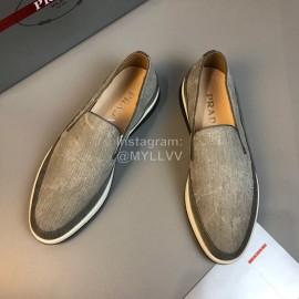 Prada Cowhide Casual Loafers For Men Gray