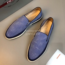 Prada Cowhide Casual Loafers For Men Blue