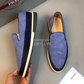 Prada Cowhide Casual Loafers For Men Blue