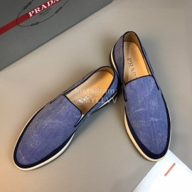 Prada Cowhide Casual Loafers For Men Blue