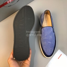 Prada Cowhide Casual Loafers For Men Blue