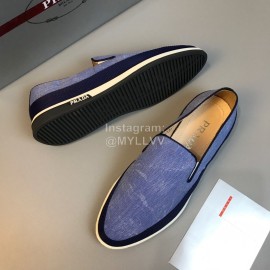 Prada Cowhide Casual Loafers For Men Blue