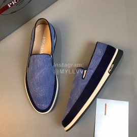 Prada Cowhide Casual Loafers For Men Blue