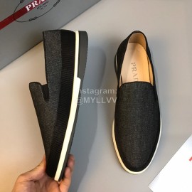 Prada Cowhide Casual Loafers For Men Black
