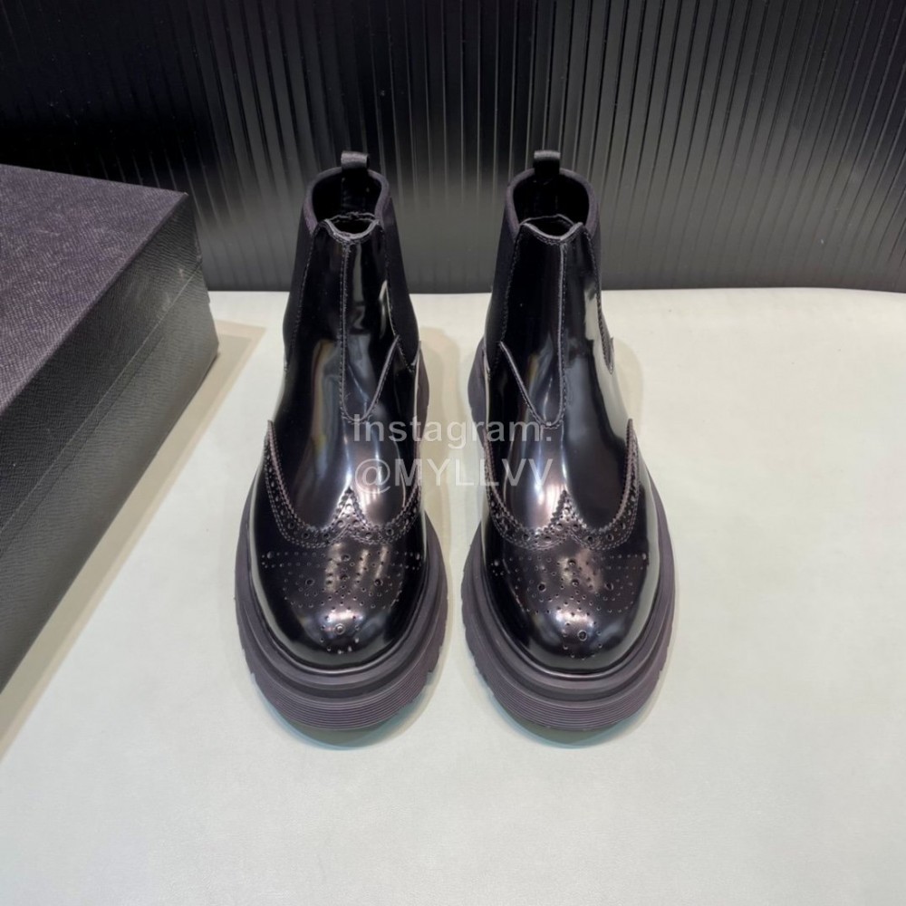 Prada Calf Leather Canvas High Top Shoes For Men 