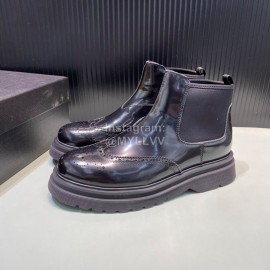 Prada Calf Leather Canvas High Top Shoes For Men 