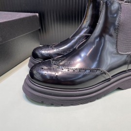 Prada Calf Leather Canvas High Top Shoes For Men Black