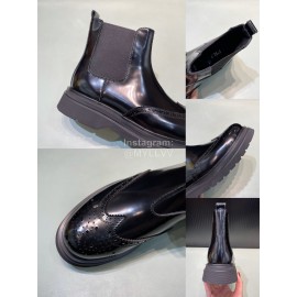 Prada Calf Leather Canvas High Top Shoes For Men Black