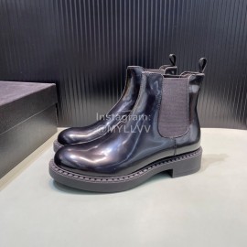 Prada Black Calf Leather Canvas High Top Shoes For Men 