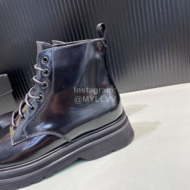 Prada Calf Leather Canvas Lace Up High Top Shoes For Men 