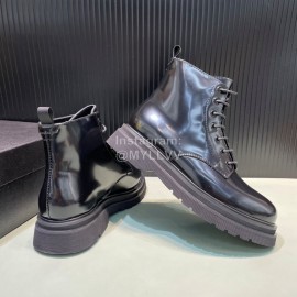 Prada Calf Leather Canvas Lace Up High Top Shoes For Men 