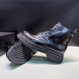 Prada Calf Leather Canvas Lace Up High Top Shoes For Men 