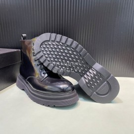 Prada Calf Leather Canvas Lace Up High Top Shoes For Men 