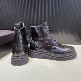 Prada Calf Leather Canvas Lace Up High Top Shoes For Men Black