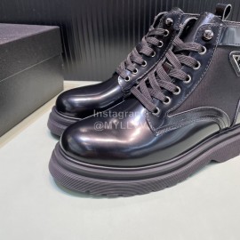 Prada Black Calf Leather Canvas Lace Up High Top Shoes For Men 
