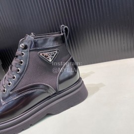 Prada Black Calf Leather Canvas Lace Up High Top Shoes For Men 