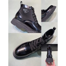 Prada Black Calf Leather Canvas Lace Up High Top Shoes For Men 