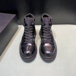 Prada Cowhide Canvas Lace Up High Top Shoes For Men 