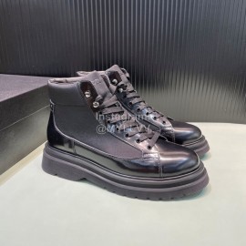 Prada Cowhide Canvas Lace Up High Top Shoes For Men 
