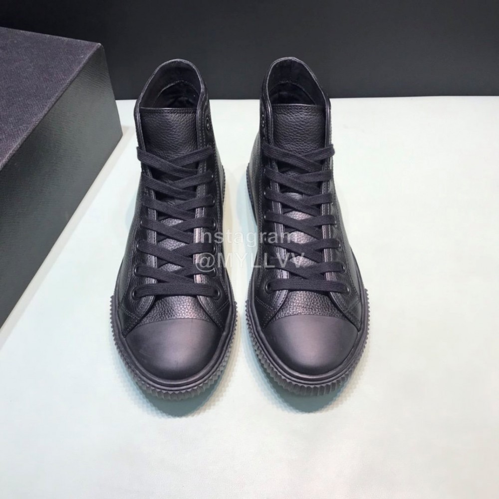 Prada Fashion Cowhide High Top Casual Shoes For Men Black
