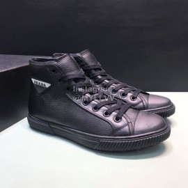 Prada Fashion Cowhide High Top Casual Shoes For Men Black