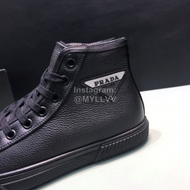 Prada Fashion Cowhide High Top Casual Shoes For Men Black