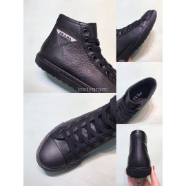 Prada Fashion Cowhide High Top Casual Shoes For Men Black