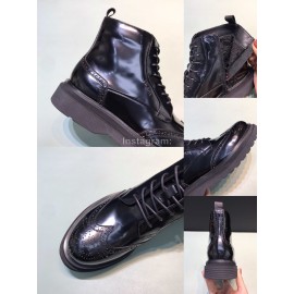 Prada Cowhide Velvet Lining High Top Casual Shoes For Men Black