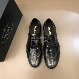 Prada Carved Cowhide Lace Up Casual Business Shoes For Men Gray