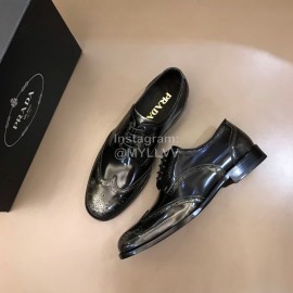 Prada Carved Cowhide Lace Up Casual Business Shoes For Men Gray