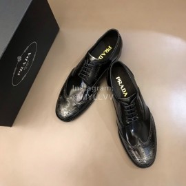 Prada Carved Cowhide Lace Up Casual Business Shoes For Men Gray