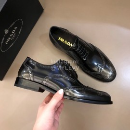 Prada Carved Cowhide Lace Up Casual Business Shoes For Men Gray