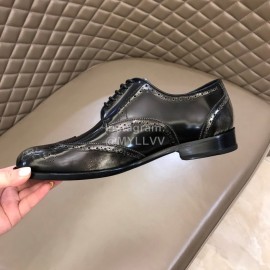 Prada Carved Cowhide Lace Up Casual Business Shoes For Men Gray