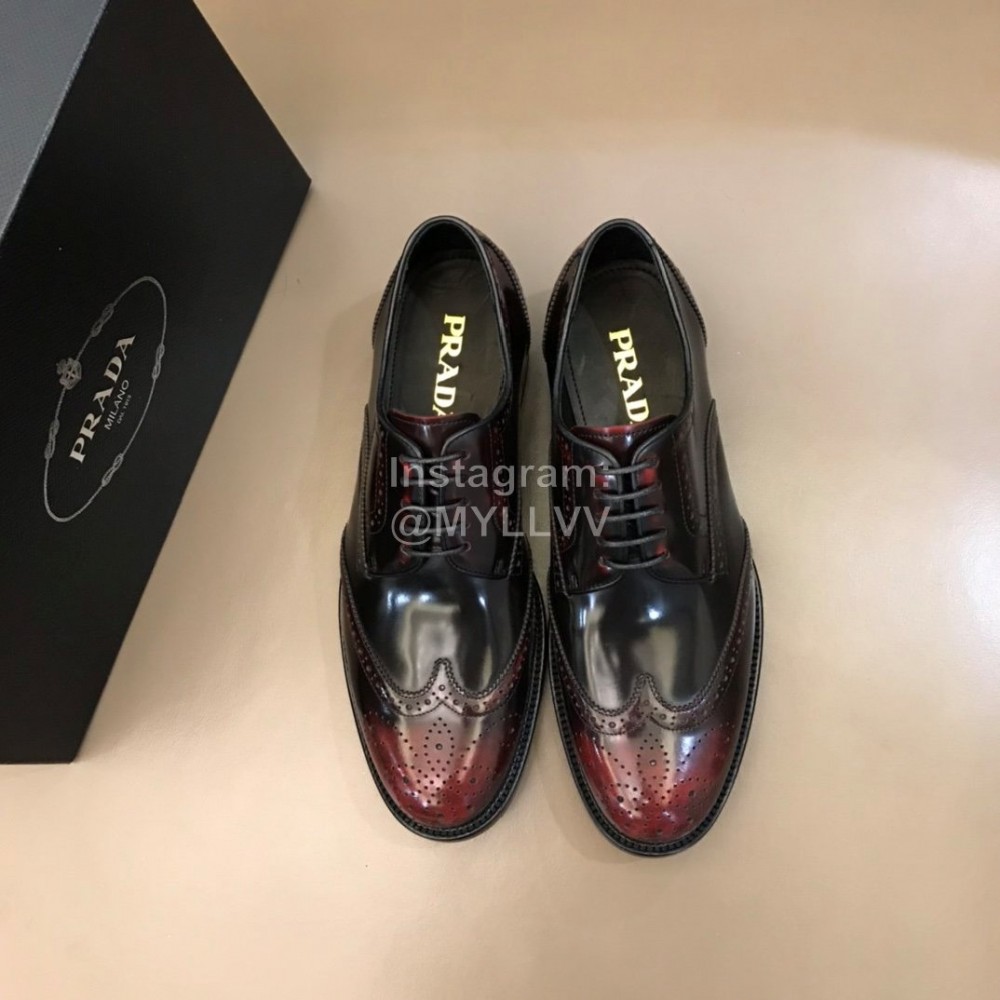 Prada Carved Cowhide Lace Up Casual Business Shoes For Men Reddish Brown