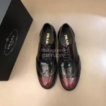 Prada Carved Cowhide Lace Up Casual Business Shoes For Men Reddish Brown