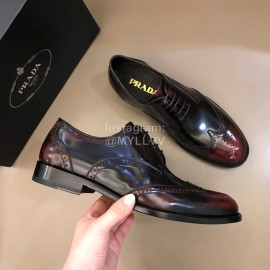 Prada Carved Cowhide Lace Up Casual Business Shoes For Men Reddish Brown