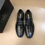 Prada Carved Cowhide Lace Up Casual Business Shoes For Men Blue
