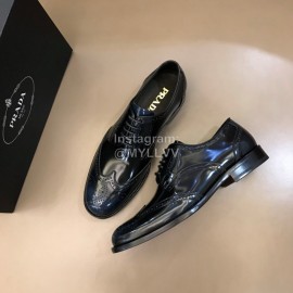 Prada Carved Cowhide Lace Up Casual Business Shoes For Men Blue