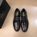 Prada Carved Cowhide Lace Up Casual Business Shoes For Men Black