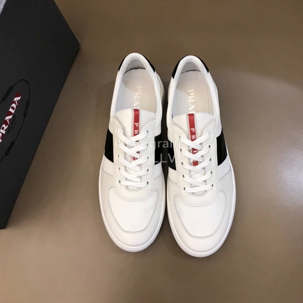 Prada Cowhide Casual Sneakers For Men White