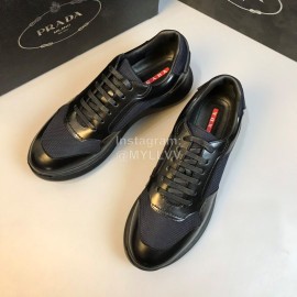 Prada Mesh Cowhide Casual Sneakers For Men Black